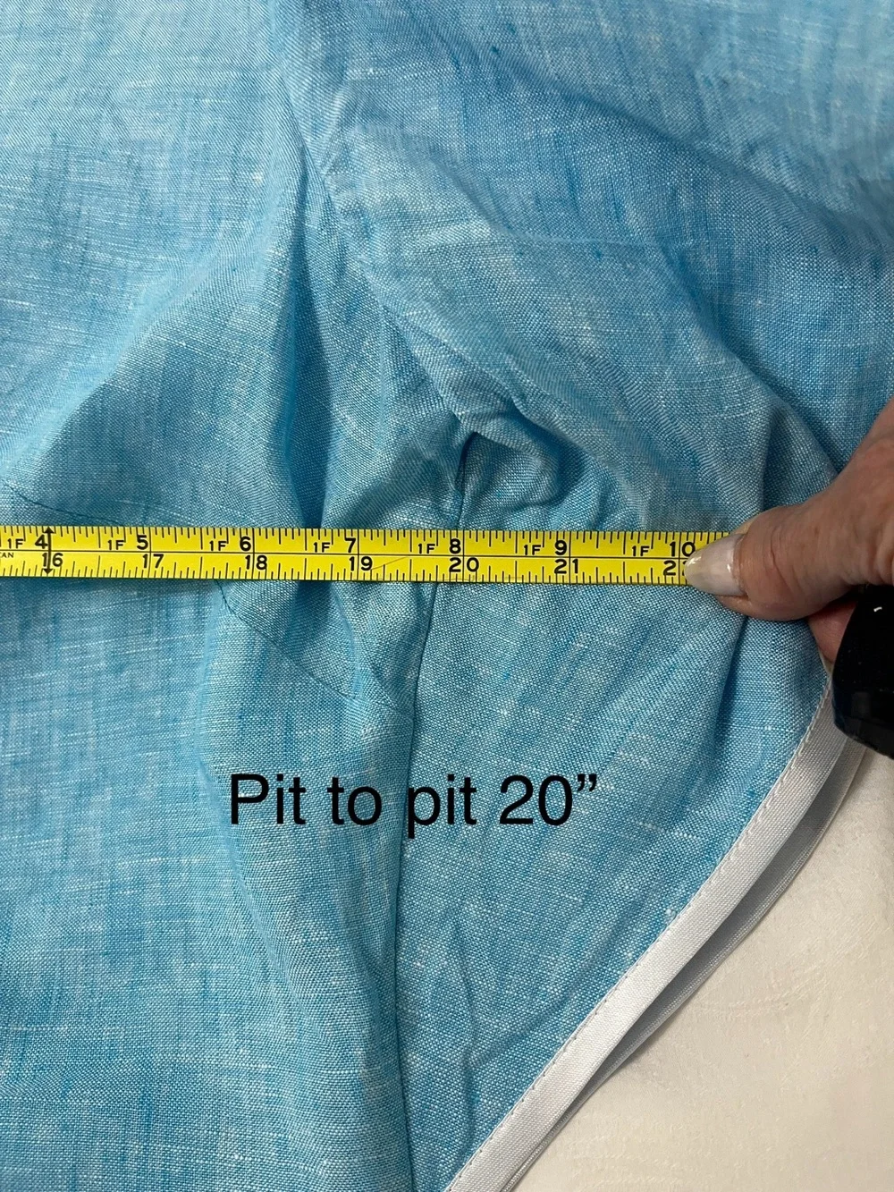 Sky Blue Linen Flutter-Sleeve Blouse - Picture 6 of 7